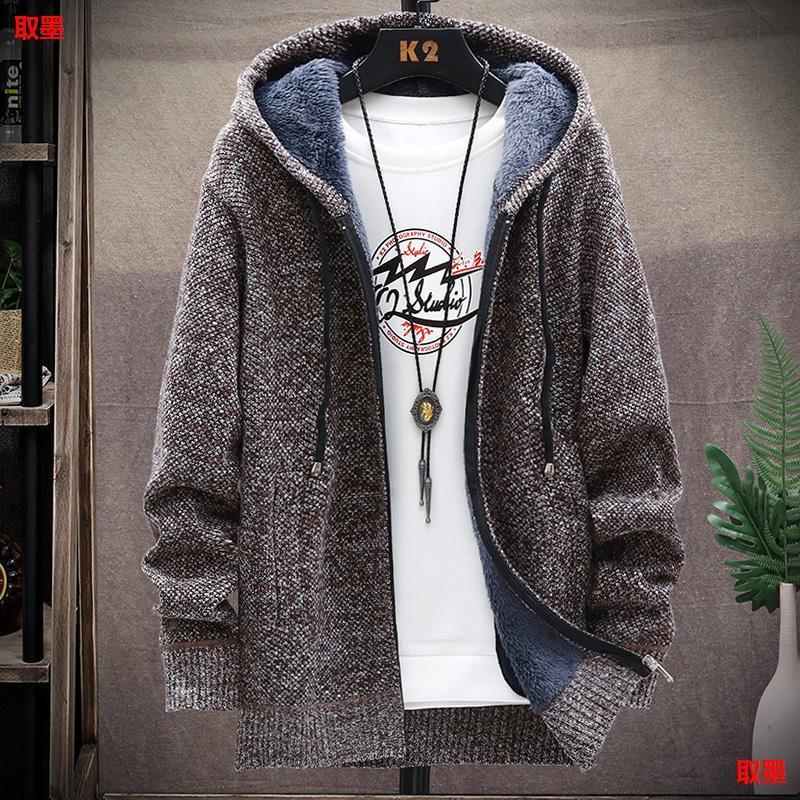 Autumn And Winter Luxury Men's Sweater Jacket Men's Fashion Designer Wool Lining Thick Hooded Knitted Cardigan Youth Men's Jacket Top W