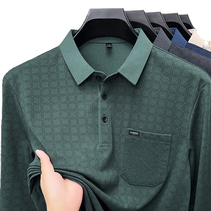 Luxury Designer 2026 New Men's Long-sleeve Plaid T-shirt With Pockets POLO Shirt For Middle-aged Men Casual Fashion Top Men's Trendy Apparel