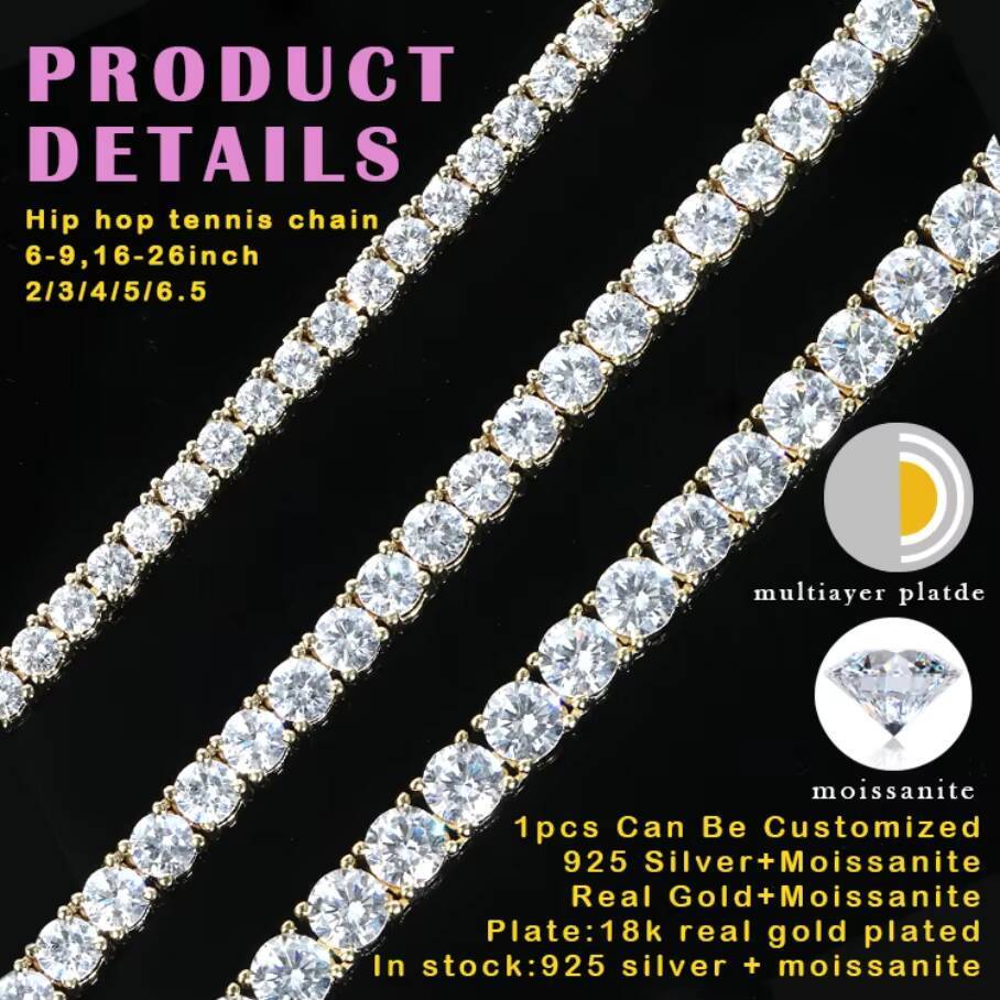 Yu Ying Design 925 Sterling Silver VVS Mossanite Diamond With Four Leaf Clover Black Agate Necklace Moissanite Tennis Chain