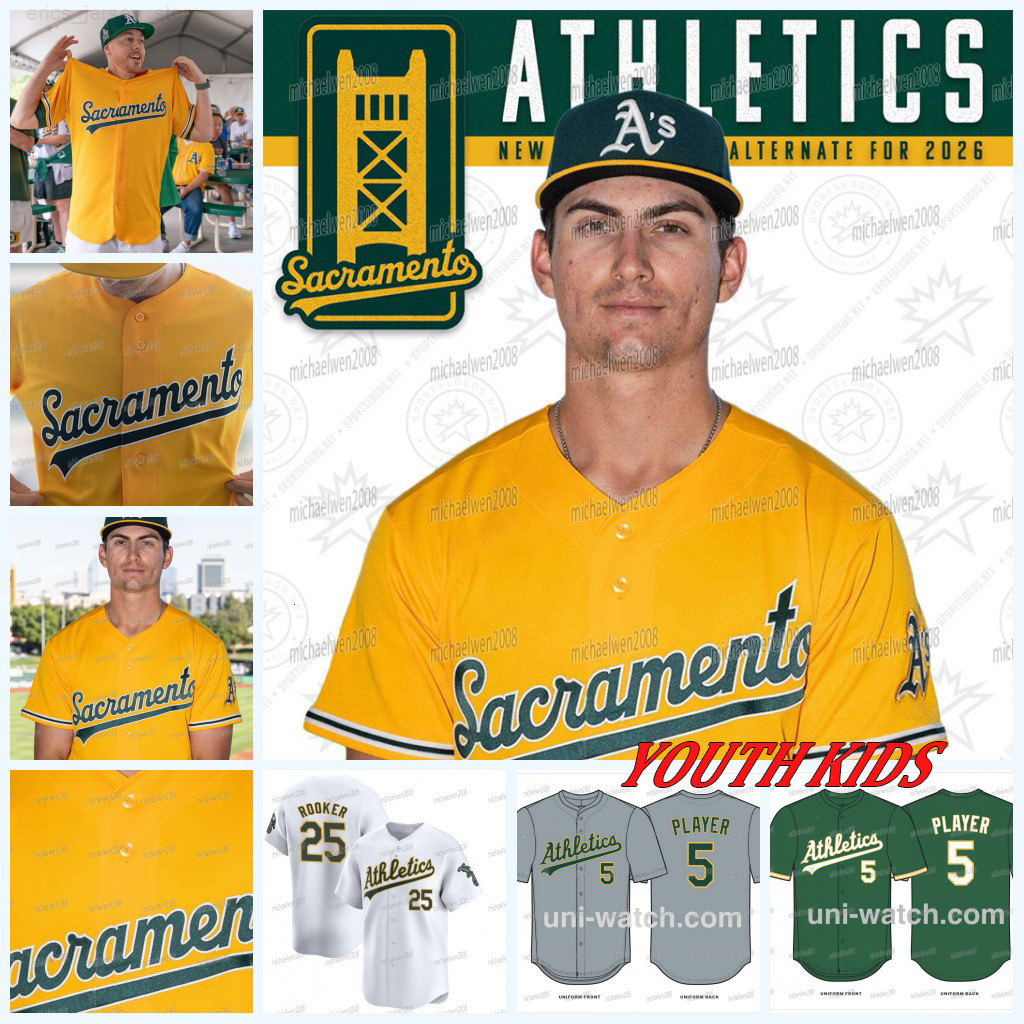 YOUTH KIDS Nick Kurtz 2026 Athletics Gold Baseball Jersey Brent Rooker Tyler Soderstrom Jacob Wilson Darell Hernaiz Shea Langeliers Luis Morales Max Muncy Custom