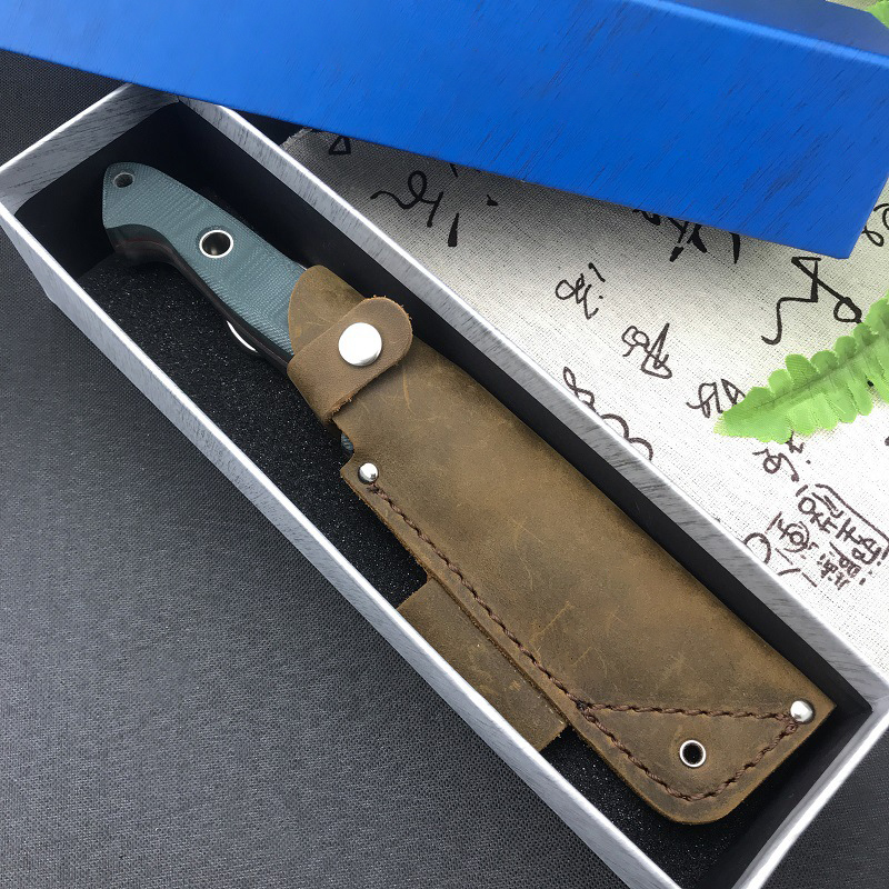 Top Quality BM162 Straight Knife S30V Satin Full Tang G10 Handle Outdoor Camping Hiking Survival Fixed Blade Knives with Leather Sheath - view 9