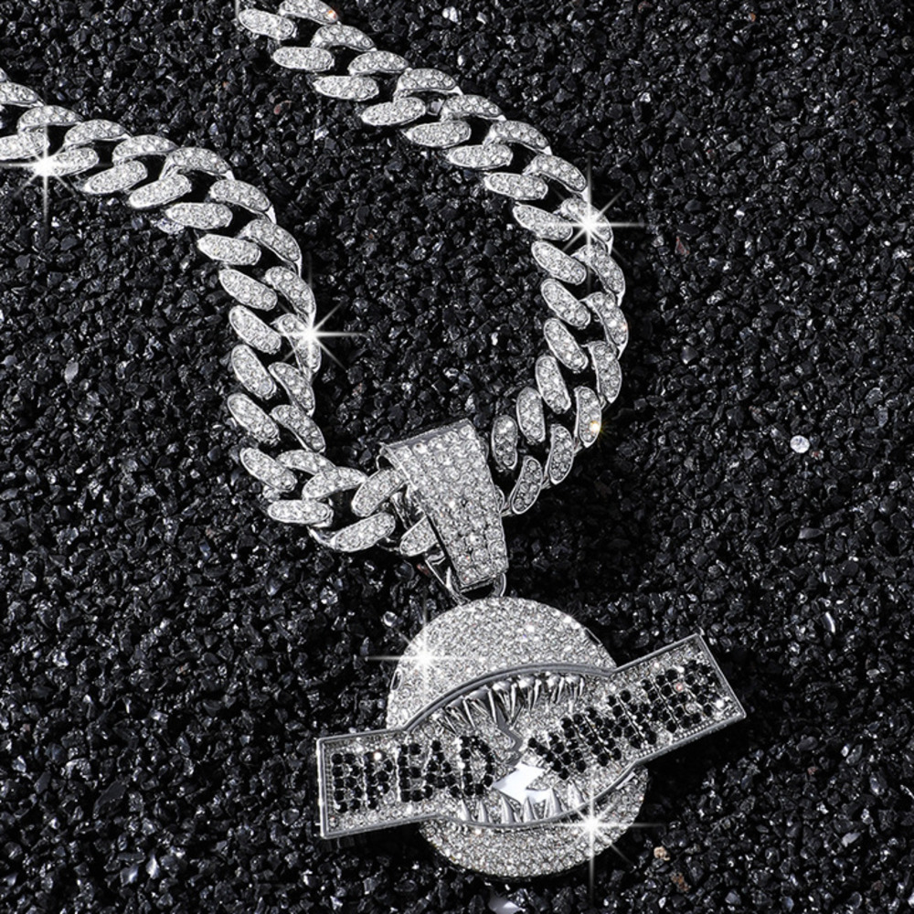 New Mens Full-diamond Bread Winner Shark Mouth Pendant Necklace With Cuban Link Chain Hip Hop Gold Silver Plate Iced Out Gemstone Jewelry Bijoux Gifts