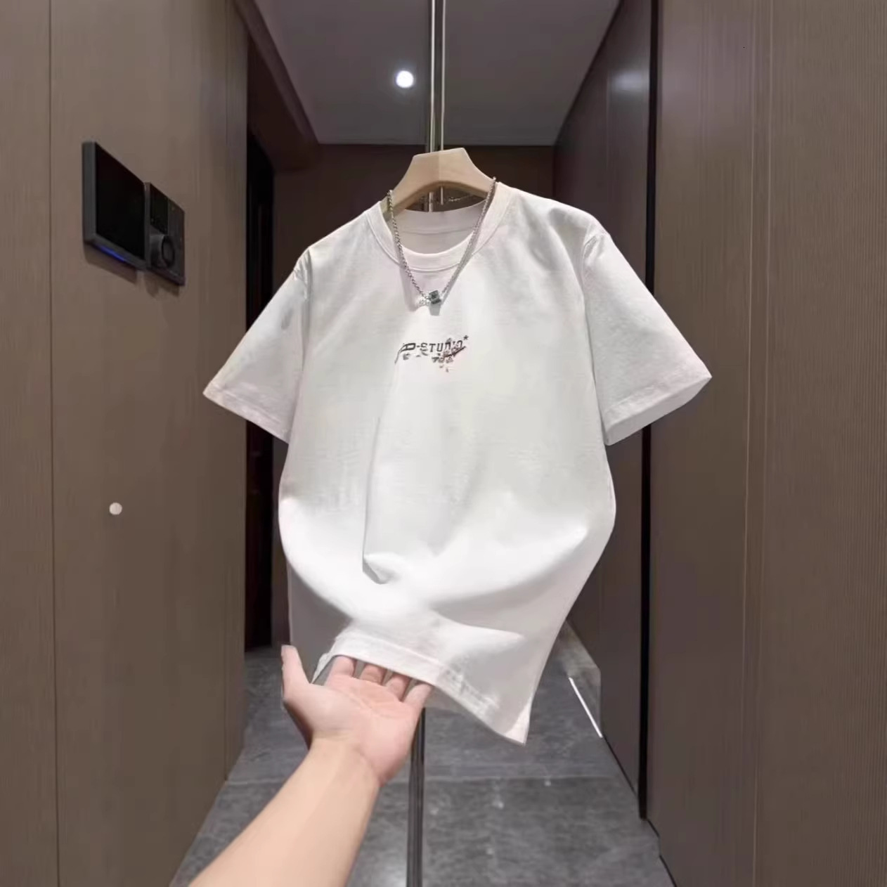 Luxury Designer 2026 New Men's Cherry Blossom Letter Print T-shirt Summer Casual Sport Fashion Outdoor Versatile Streetwear Cotton Short Sleeve