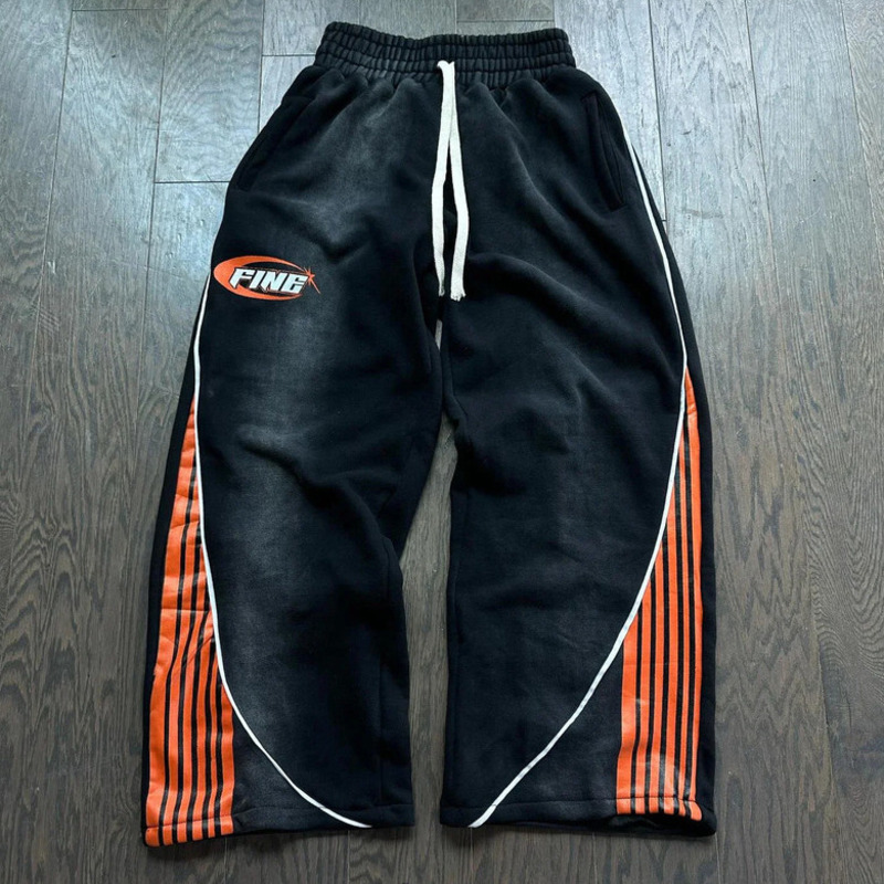 Men's Pants Luxury Pants Designer Clothes American Trend Hip Hop FINE Letter Print Stripes Jogger Sweatpants Unisex Oversize Drawstring Streetwea