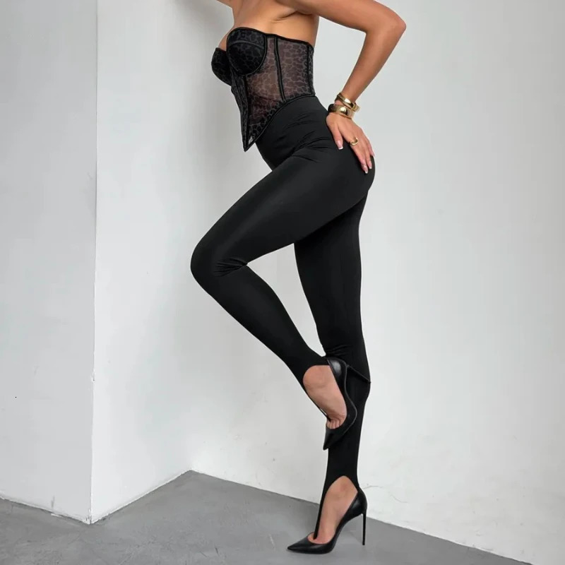Black Leggings Women Personality Footless Pantyhose with Reinforced Toe Loop n Seamless High Waist Butt Lifting Pants 260409