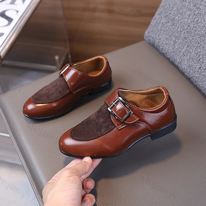 Children Boys Leather Shoes Retro Loafers Fashion Buckle Non-slip Pointed Toe Dress Shoes British Kids Oxford Shoes 260409 - view 5