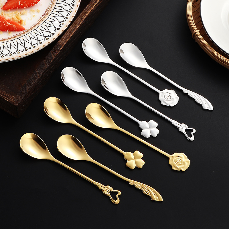 304 Stainless Steel Creative Coffee Four-Leaf Clover Cherry Blossom Stirring Dessert Small Spoon