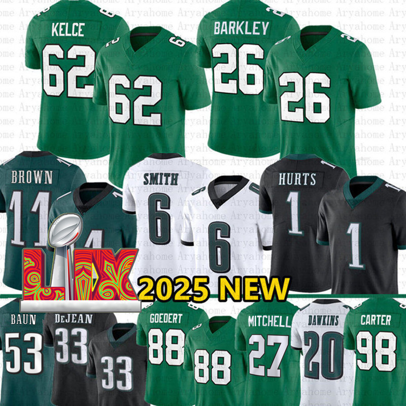 Saquon Barkley Jalen Hurts Football Jersey AJ Brown DeVonta Smith Mailata Jason Kelce Carter Goedert Zack Baun Nolan Brian Dawkins Cooper DeJean Quiny