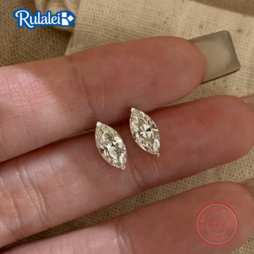 2026 Rulalei Ins Top Sell Stud Earrings Simple Fashion Jewelry 925 Sterling Silver Marquise Cut High Carbon Diamond Elegant Party Women Wedding Bridal