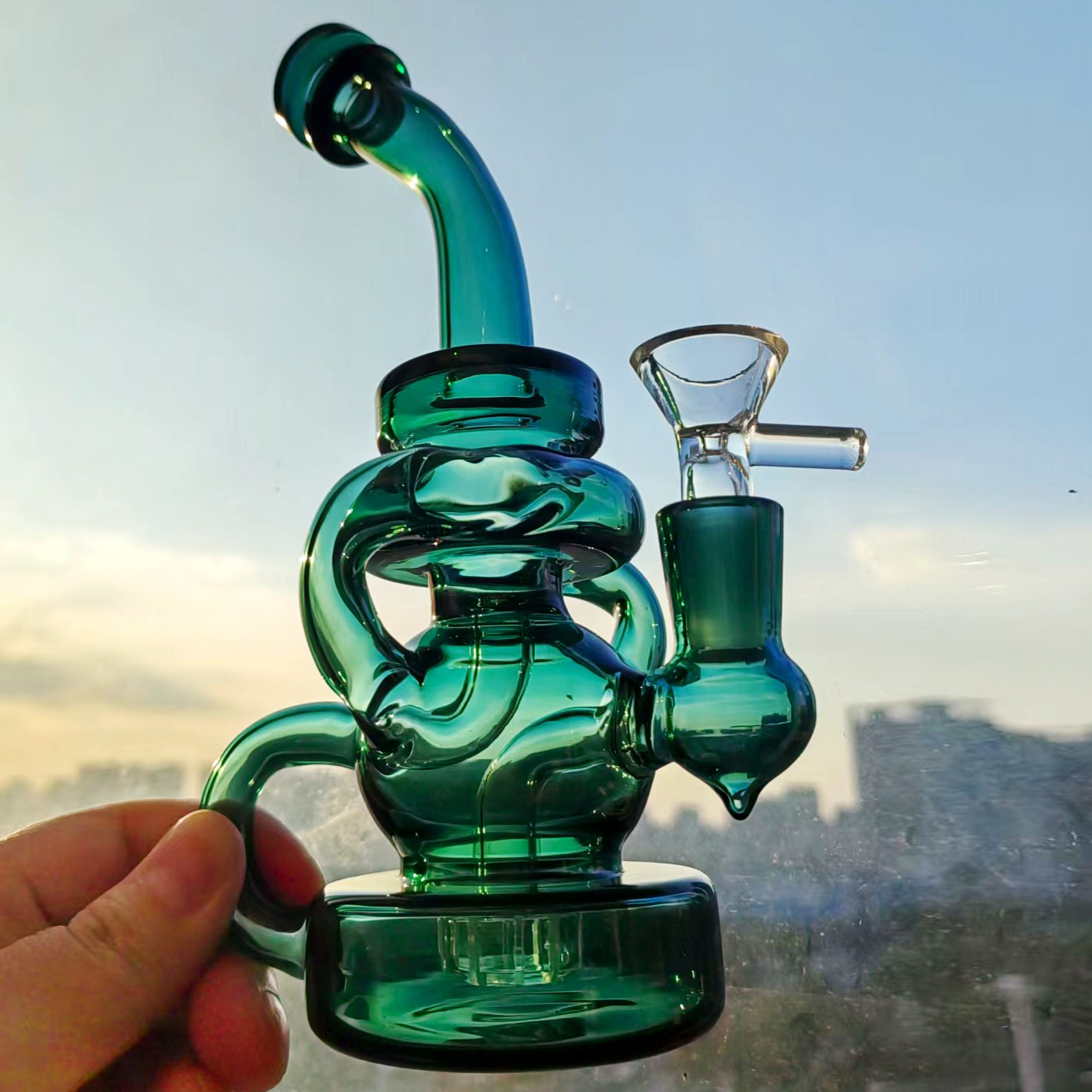 Recycler Glass Hookah Bongs Heady Water Pipes with 14mm Bowl Diffused Percolator Smoking Bubbler