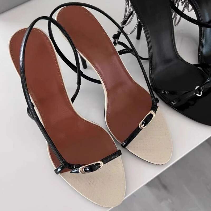 2026 Women European And American Simple One Strap Open Toe High Heels Summer Slip Color Block Thin Strap Fairy Style Sandals