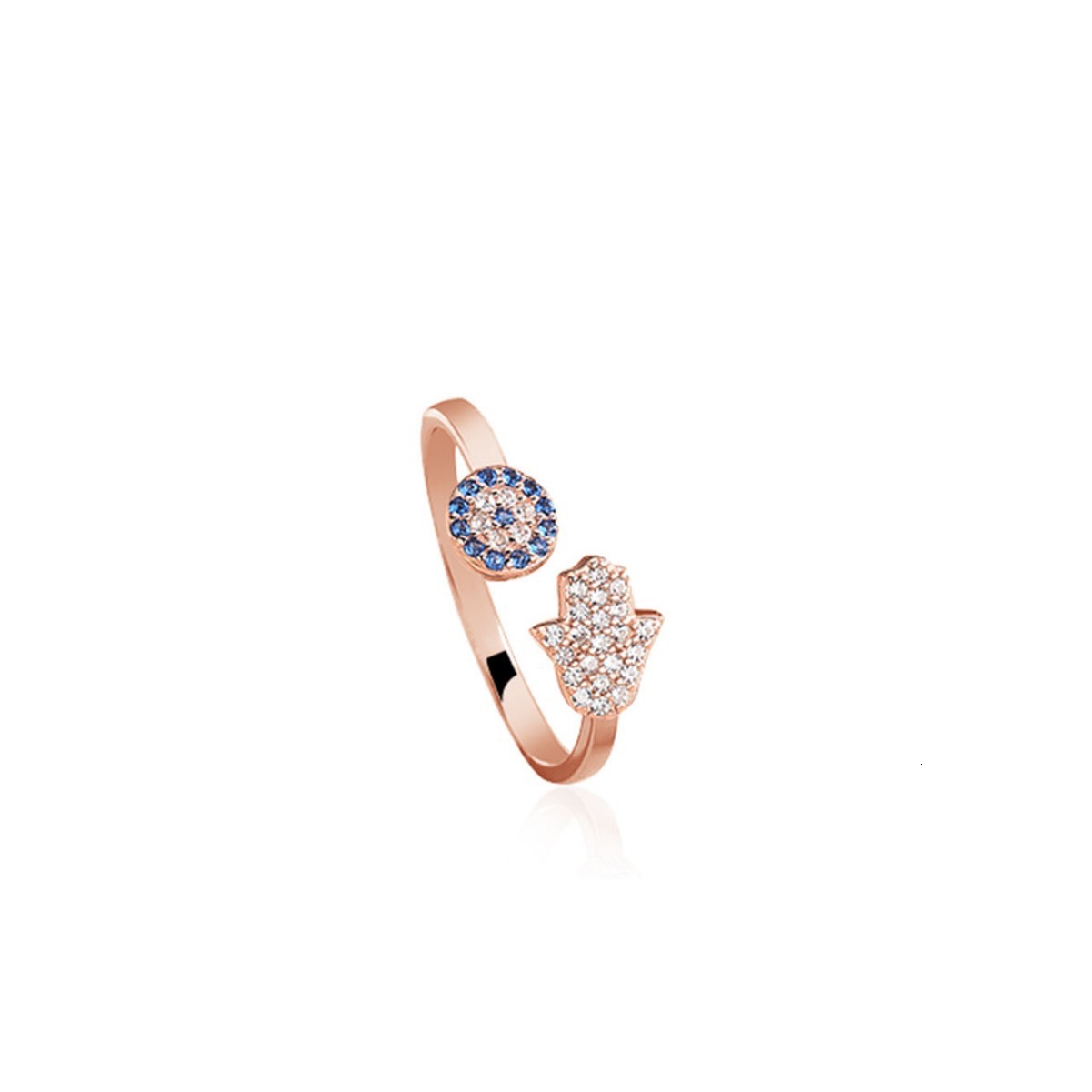 925 sterling silver devil's eye open ring with a simple palm design and diamond inlay