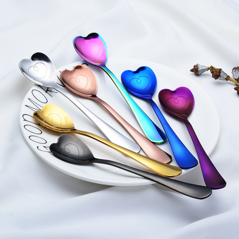 Spoon Wedding Creative Heart Shaped Gift Titanium Stainless Steel Dessert Ice Spoon For Music Bar Colorful Color