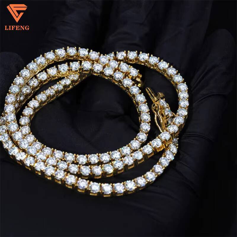 Iced Out Hip Hop Jewelry 3mm 4mm 5mm 6mm VVS Moissanite Tennis Chain Round Brilliant Cut Diamond 925 Silver Charm Necklace Women