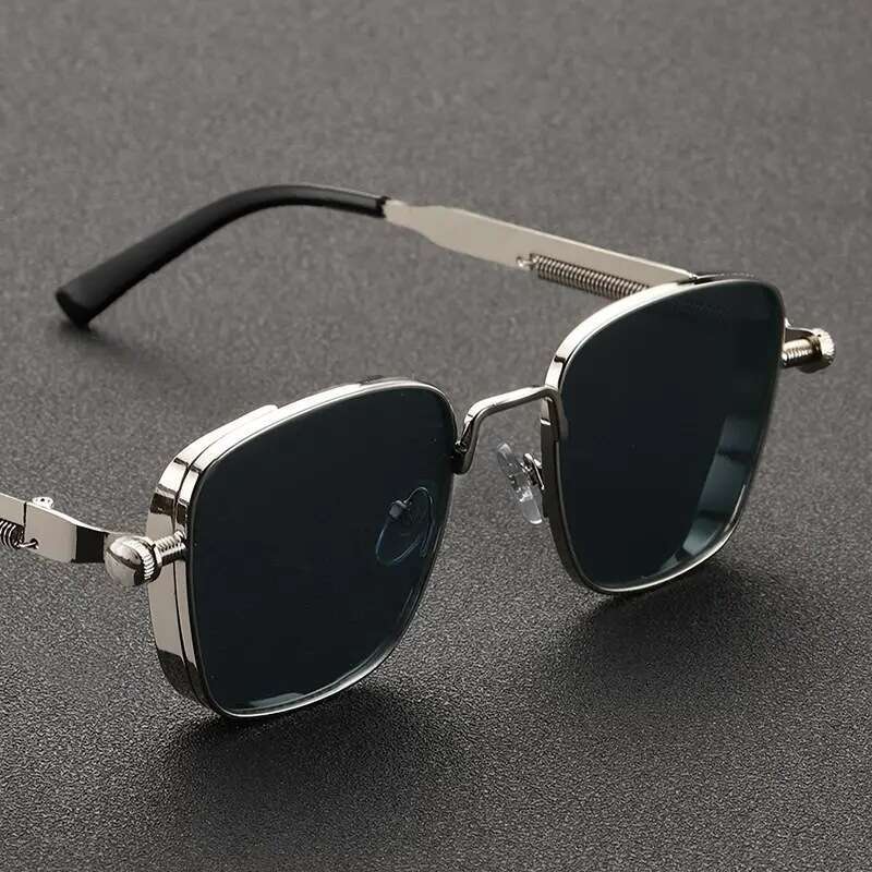 New Steampunk Square Sunglasses For Men Uv400 Protection Polarized Lens Metal Screw Decor Frame Lightweight Durable For Daily Wear Driving Streetwear 