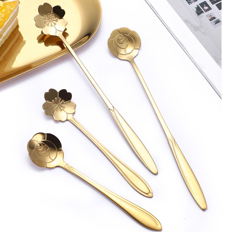 Stainless Steel Cherry Blossom Long Handle Heart-shaped Creative Petal Dessert Flower Coffee Stirring Spoon Source