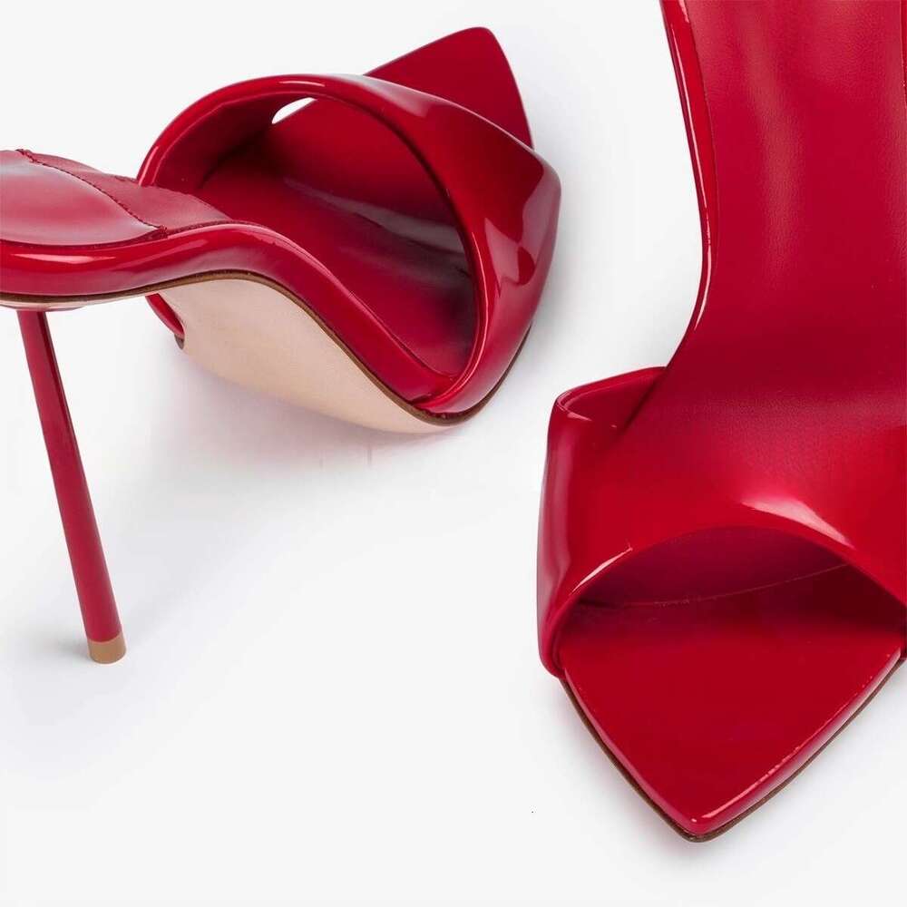High Heeled Pointed Toe Peep Toe Ultra Thin Heel Leather Simple New Style Outdoor Wear Sexy Red Wedding Sandals For Women
