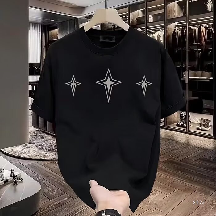 2026 New Luxury Designer Men's Minimalist Star Print Black T-shirt Summer Casual Sport Fashion Outdoor Versatile Cotton Tee