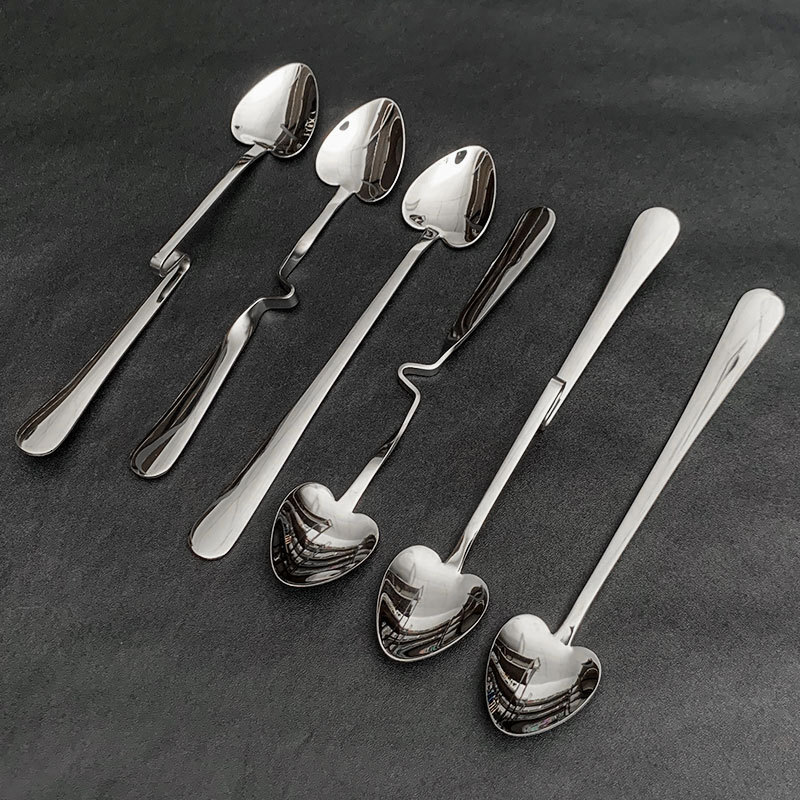 Cross-border 304 stainless steel ice stirring creative Z-shaped V-shaped hanging cup spoon, heart-shaped coffee spoon for home use