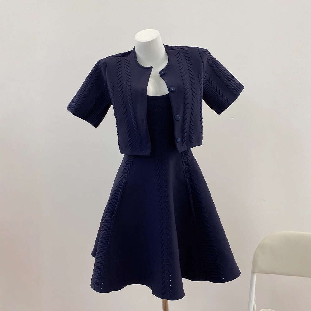 2026 k30 autumn new designer women's fashionable retro camisole dress+short sleeved cardigan