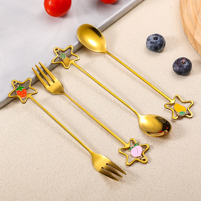 Tableware Stainless Steel Summer Fruit Style Star Frame Pendant Stirring Spoon Fruit Fork Wedding Favor