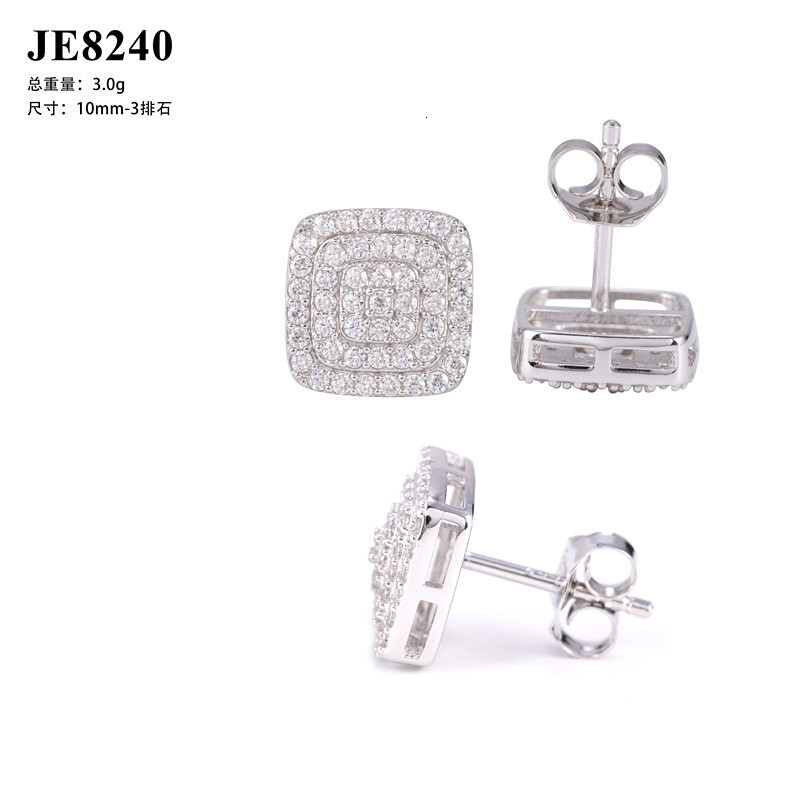 S925 silver three-row full diamond moissanite earrings suitable for both men and women comes with GRA certificate and black card