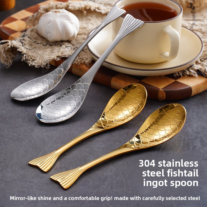 304 Stainless Steel Creative Fish Tail High-Value Tableware Thickened Household Rice Soup Spoon