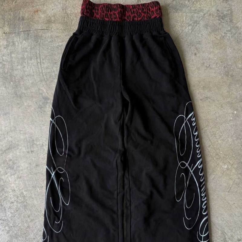 Men Pants Sweatpants Mens Red Leopard Print Distressed Sweat Pants Unisex Loose Korean Streetwear Wide Leg Pants