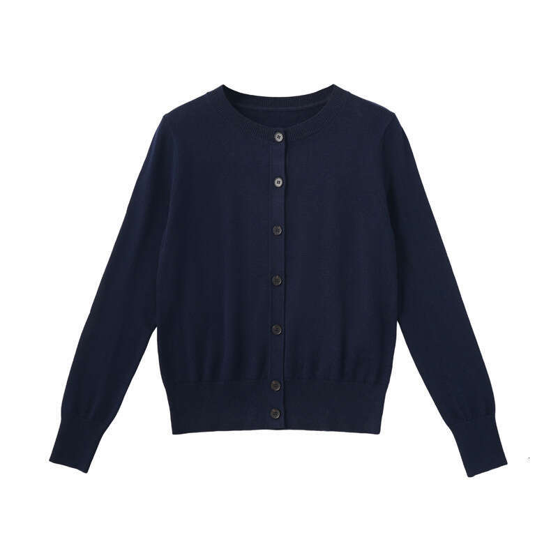 2026 Spring New Designer Solid Color Cotton Cashmere Knitted Cardigan Round Neck Multi k30 Functional Slimming Long Sleeve Sweater