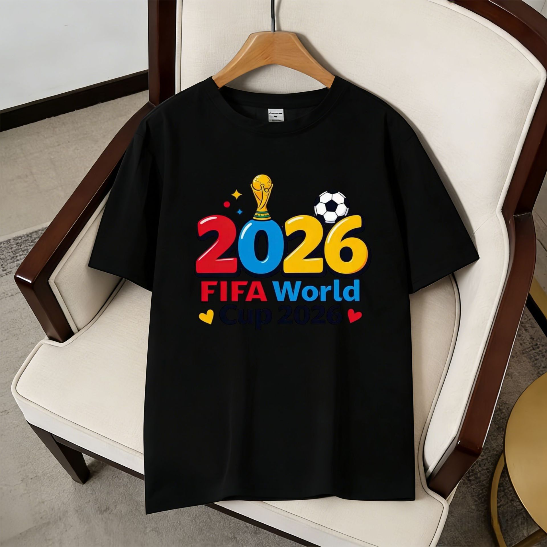 Cartoon Print Color Block Tees | 2026 World Cup Soccer Fan Support Tops Unisex American Streetwear Loose Casual Short-Sleeve