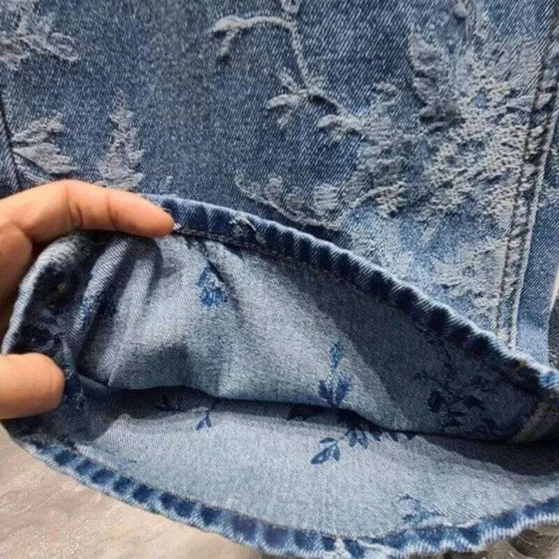 2026 New Arrival Korean Niche Design Women Jacquard Wide Leg Jeans High Waist Casual Loose Straight Floor Length Pants Fashion Streetwear Denim Trouse