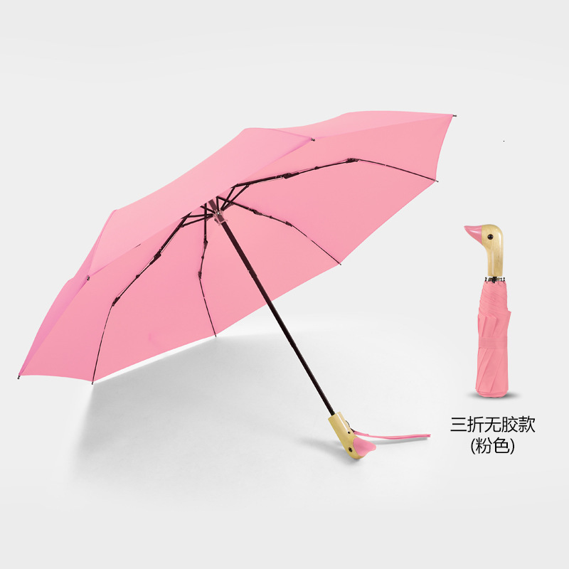 Umbrella Male Cute Duck Head Wood Handle 3 Folding Windproof Black Coating UV Protection Women Rain Parasol Automatic Umbrellas 250220