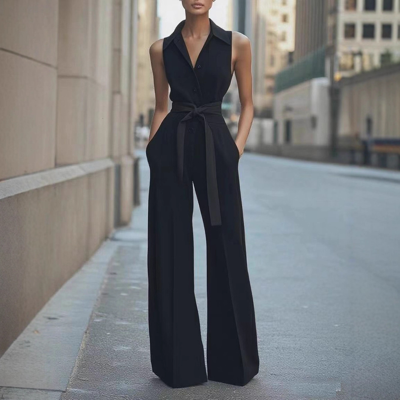 Designer Luxury Brand Women's Suit Trend Women's Summer Outdoor Leisure Fashion Lapel Sleeveless Solid Color Single Breasted Office Commutin