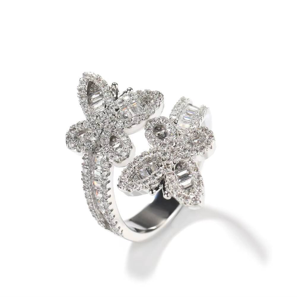 Small and Niche Adjustable butterfly Shaped Ring Womens Fashion Jewelry Zircon Wedding Ring Wholesale