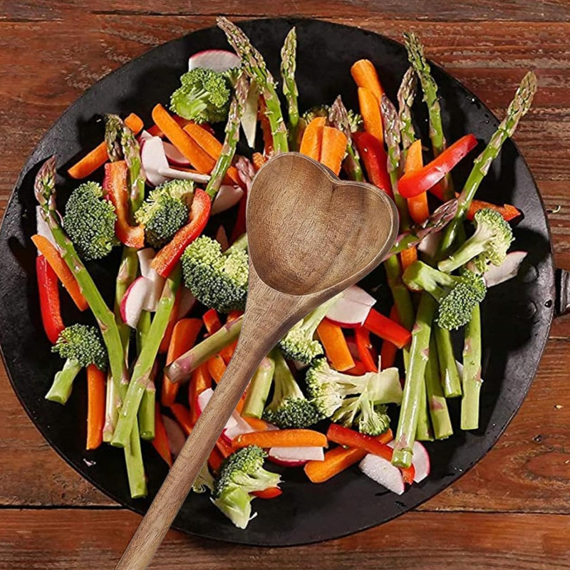 Spoon Acacia Wood Heart Shaped Wooden Stirring Spoon Kitchen Utensil Portable Gift