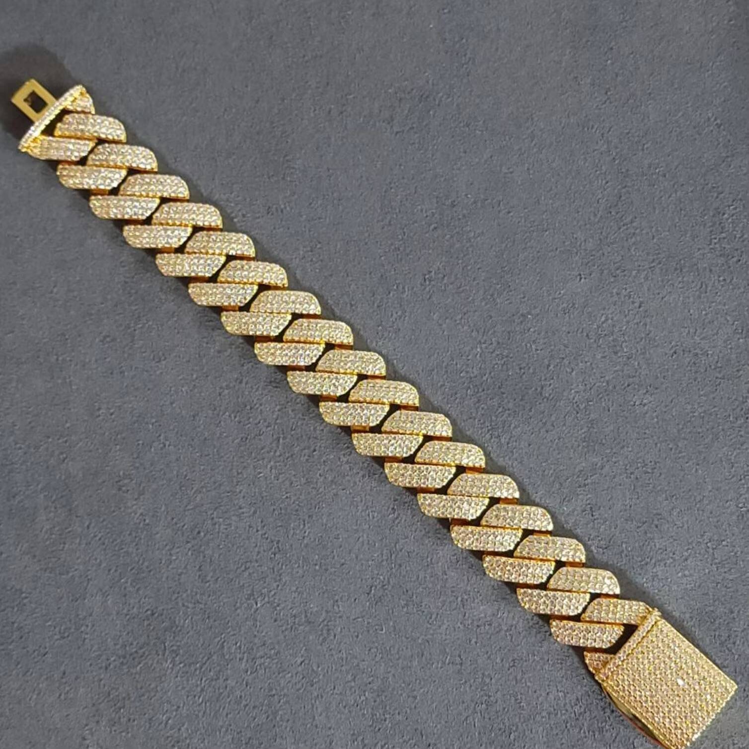 IGI Certified Rose Gold Plated Hip Hop Cuban Chain Link Bracelet Brilliant Cut VVS Moissanite Iced Gift Party Men