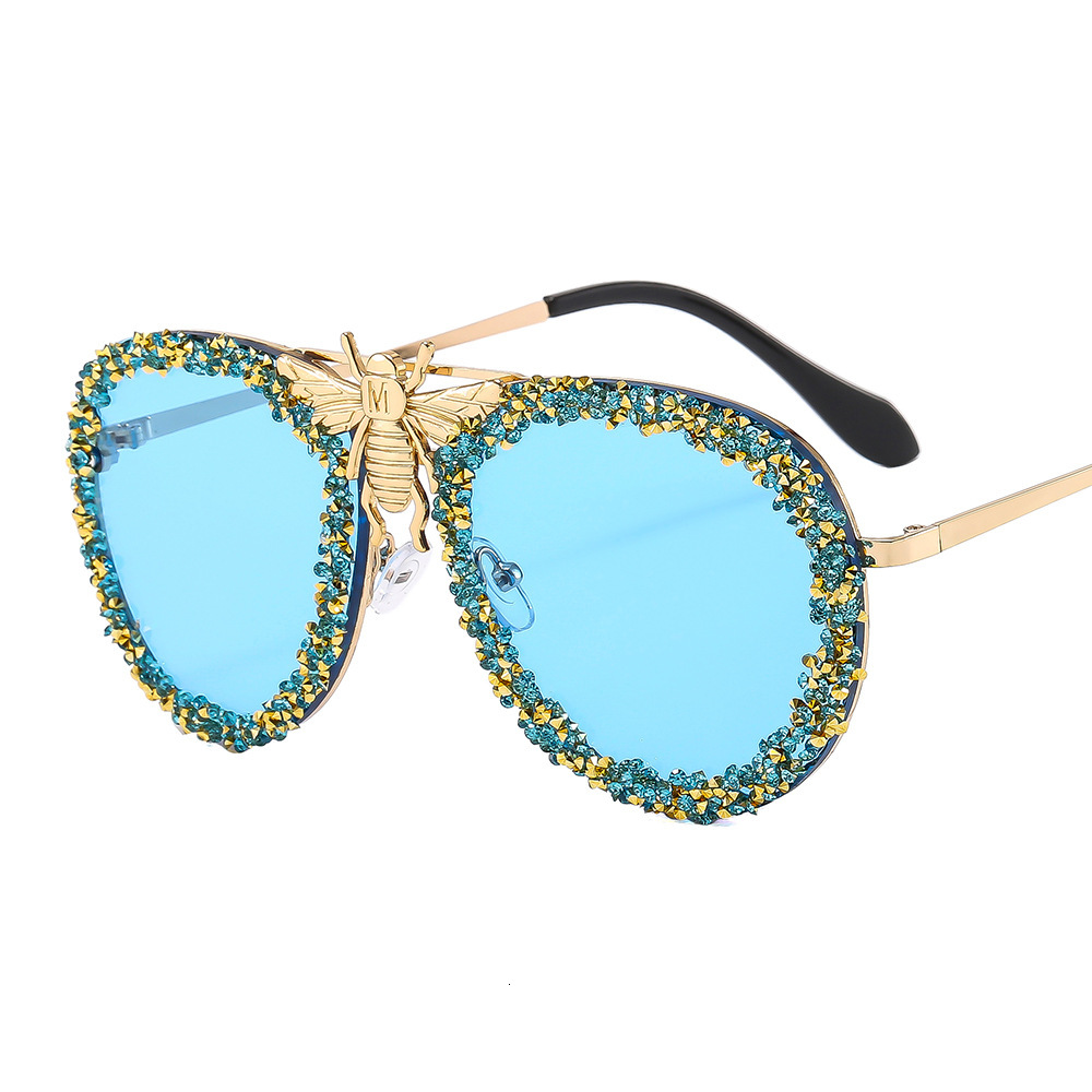 Sunglasses For Women Designer Luxury Rhinestone Bee Sunglasses Bling Diamond Sunglasses Fashion Party Shades Lunette De Soleil Femme Zonnebril Gafas D
