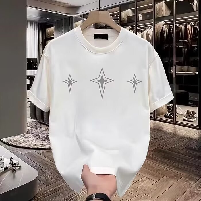 2026 New Luxury Designer Men's Minimalist Star Print Black T-shirt Summer Casual Sport Fashion Outdoor Versatile Cotton Tee