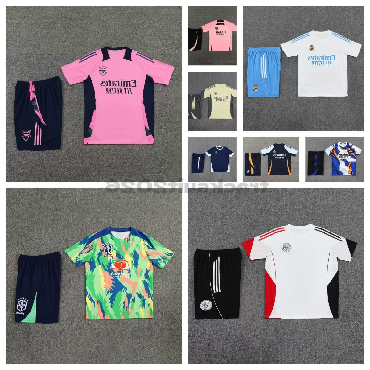 FC Barcelona Training Tracksuit Black with Spotify Sponsor Men's Soccer Sportswear Set Short Sleeve Shirt Shorts Marseille Brazil short-sleeve training uniforms d0