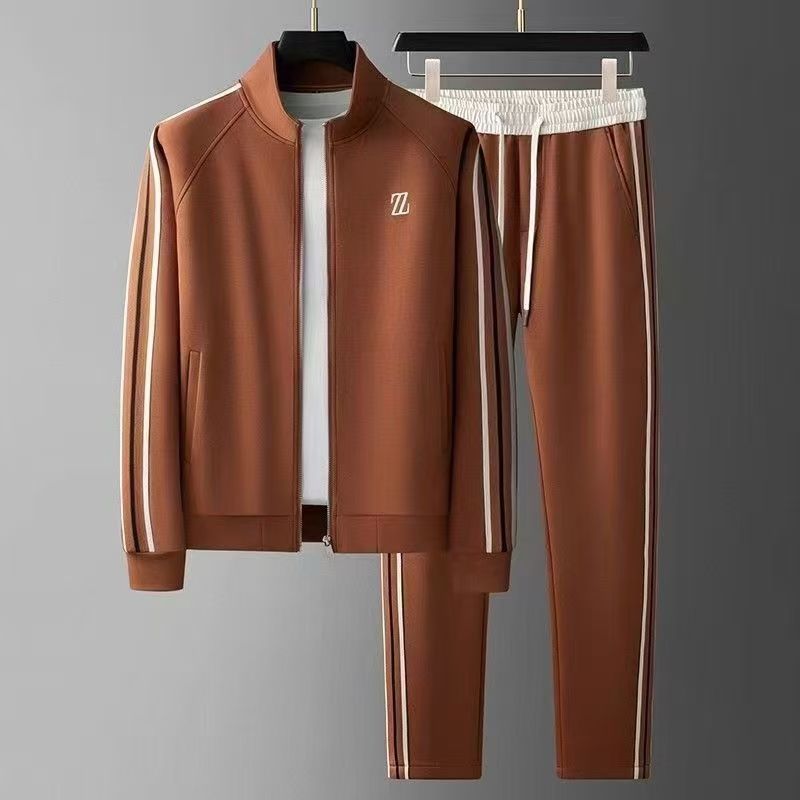 Men's New Autumn Stand Collar Casual Sports Set, Trendy Fashion Sportswear, Long Sleeve & Straight-Leg Pants 2-Piece Set