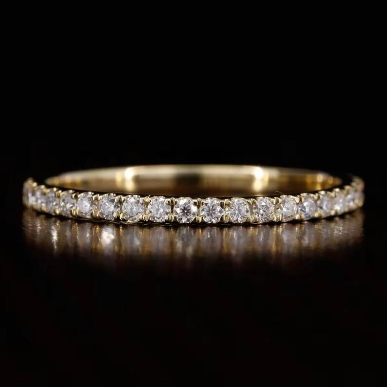 18K Yellow Rose White Gold Plated Round Lab Grown Diamond IGI Certified Dainty Eternity Stacking Wedding Band Wholesale Price