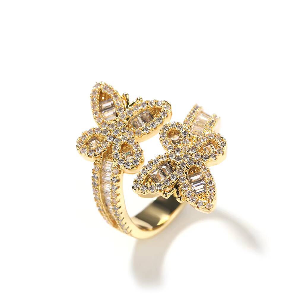 Small and Niche Adjustable butterfly Shaped Ring Womens Fashion Jewelry Zircon Wedding Ring Wholesale