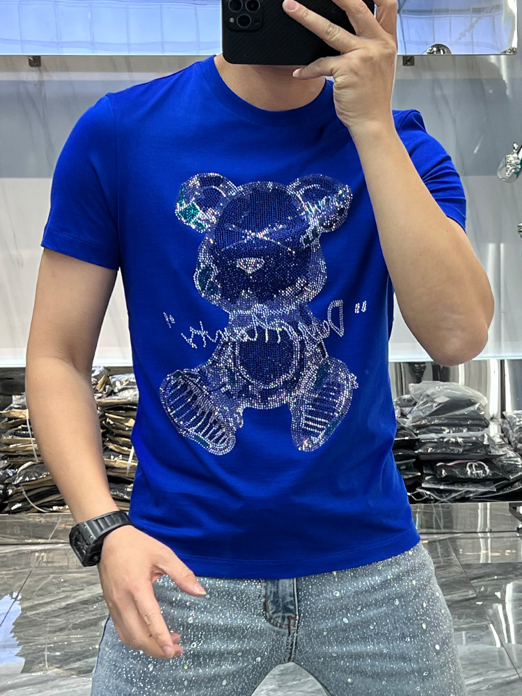 Designer Short-sleeved Shirt - Summer Men's Short-sleeved New Style - Popular Brand Crystal Bear Men's Loose Round-neck Short-sleeved T-shir