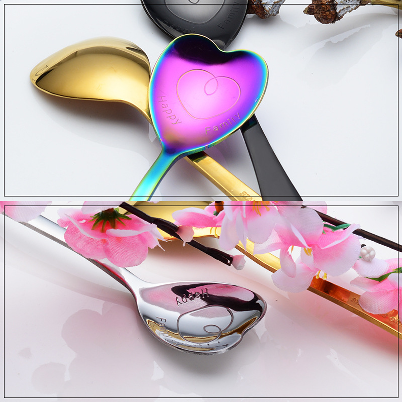 Spoon Wedding Creative Heart Shaped Gift Titanium Stainless Steel Dessert Ice Spoon For Music Bar Colorful Color
