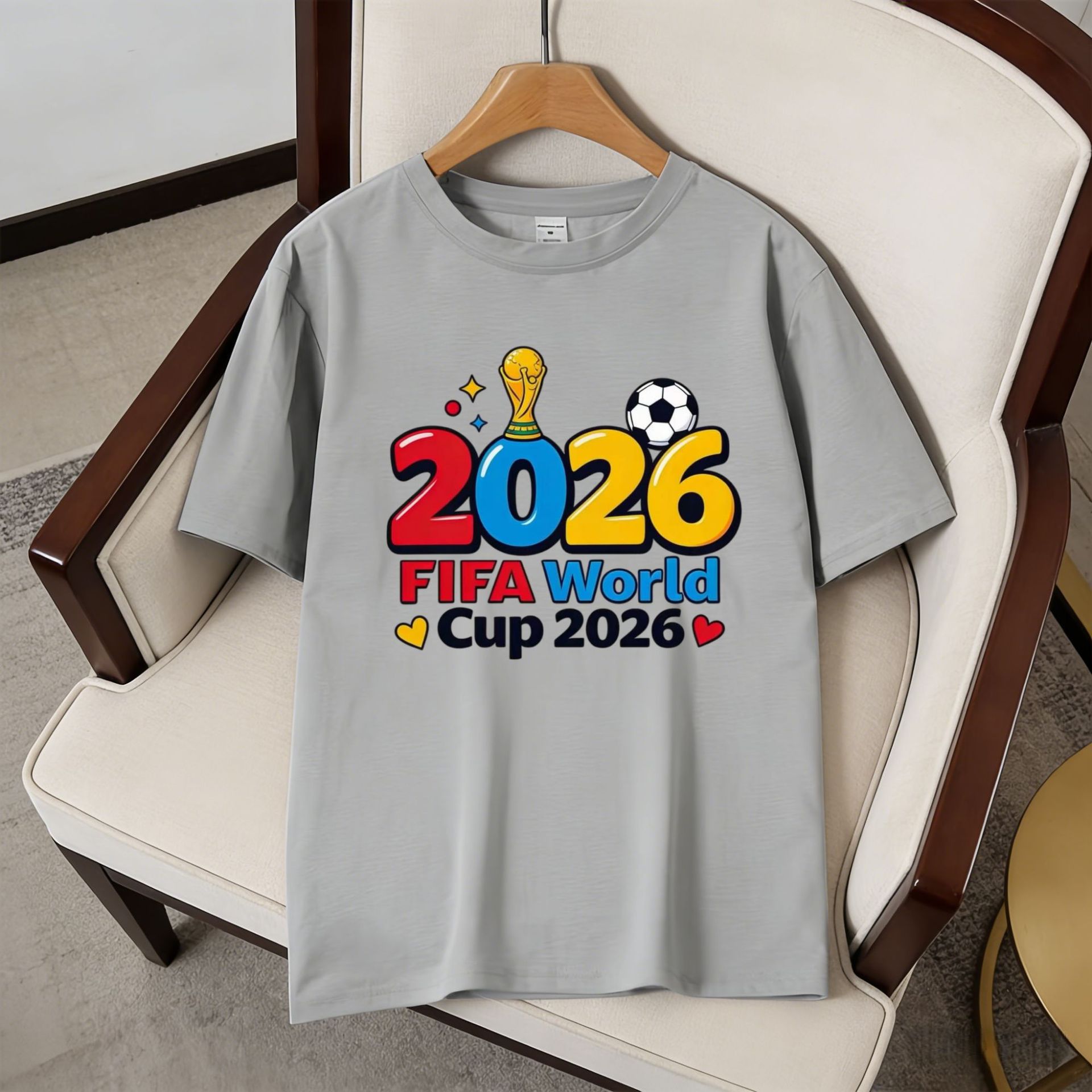 Cartoon Print Color Block Tees | 2026 World Cup Soccer Fan Support Tops Unisex American Streetwear Loose Casual Short-Sleeve