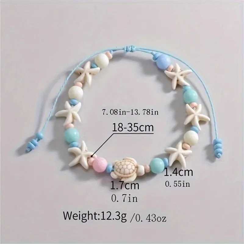 Beach Style Blue Starfish And Turtle Anklet for Women Cute Fashion Beige Beads Summer Vocation Jewelry Gifts X260410