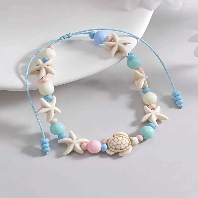 Beach Style Blue Starfish And Turtle Anklet for Women Cute Fashion Beige Beads Summer Vocation Jewelry Gifts X260410