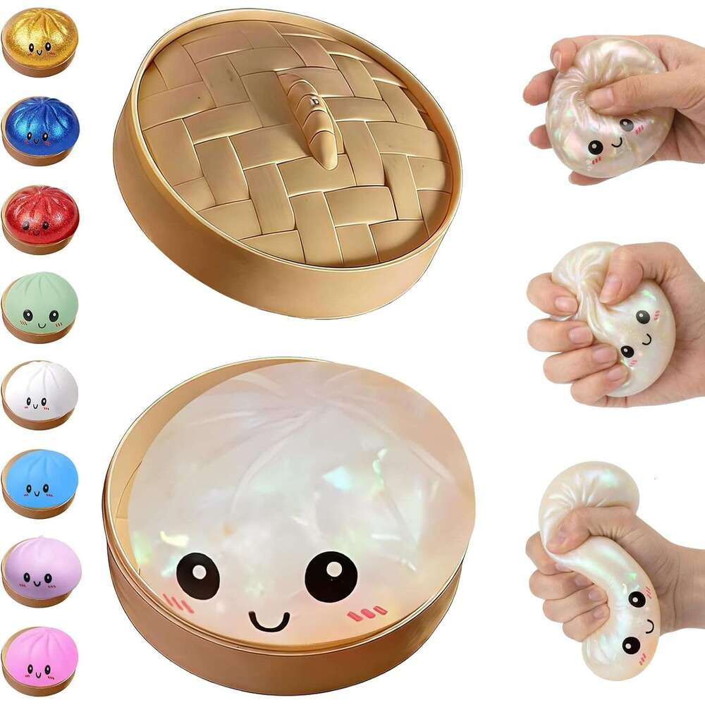 BCBU Squishy,Dumpling Squishies,Glitter Mystery Box,Colorful Dumpling Stress Balls Fidget,Jumbo Squishy Toy with Steamer Box,Soft Squeeze Decompression Dough caa