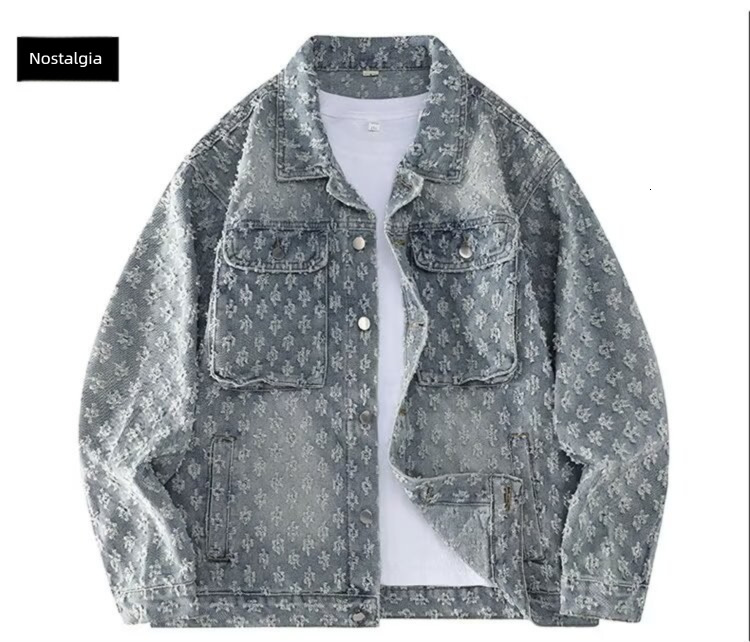 American Luxury Fashion Brand Clothing Autumn New Item Niche Print Retro Designer Denim Jacket Couple Loose Outdoor Jacket Casual Top Wholesale