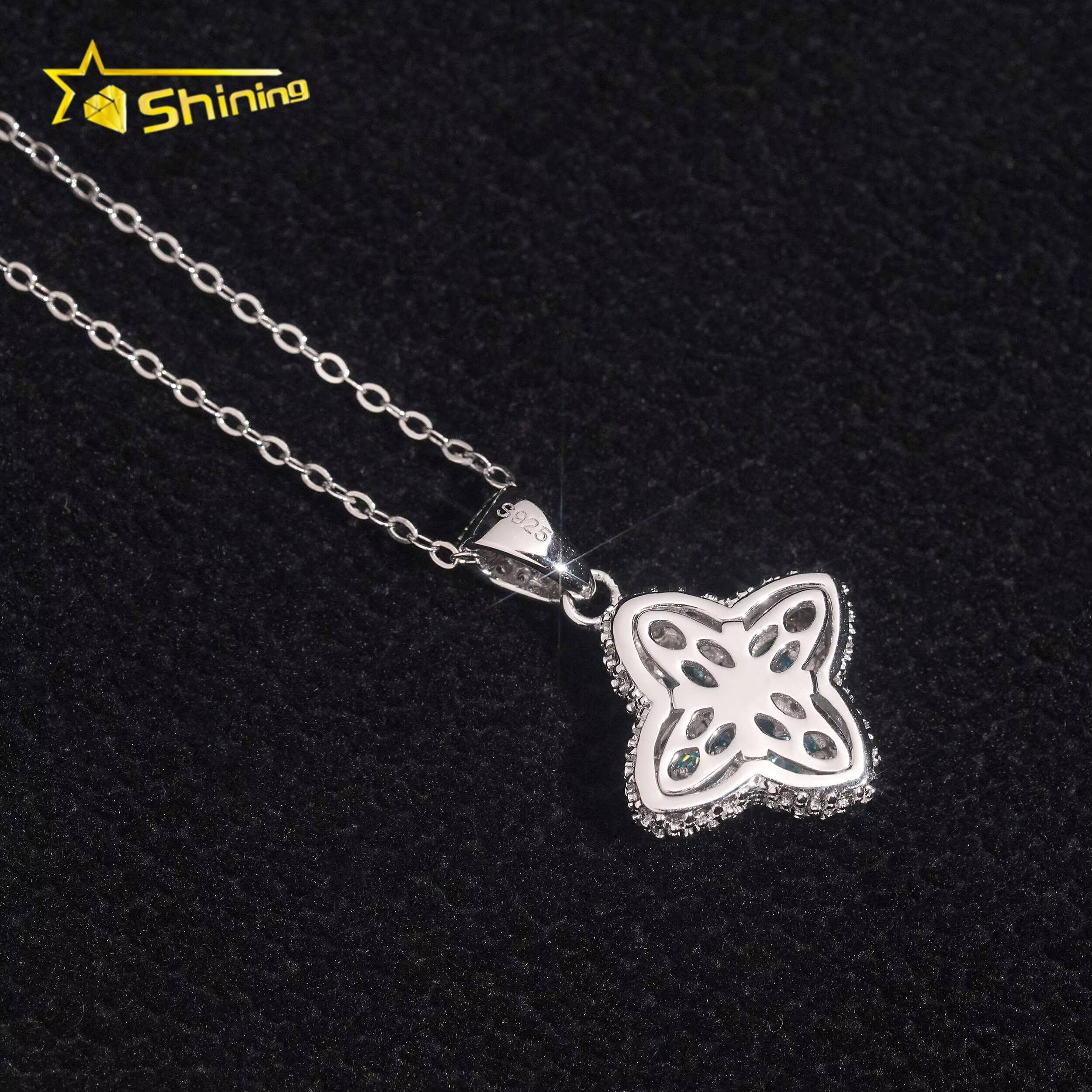 GRA Certificated Iced Out Moissanite Clover Pendant Necklace Fine Jewelry 925 Silver Pendants for Women Necklace